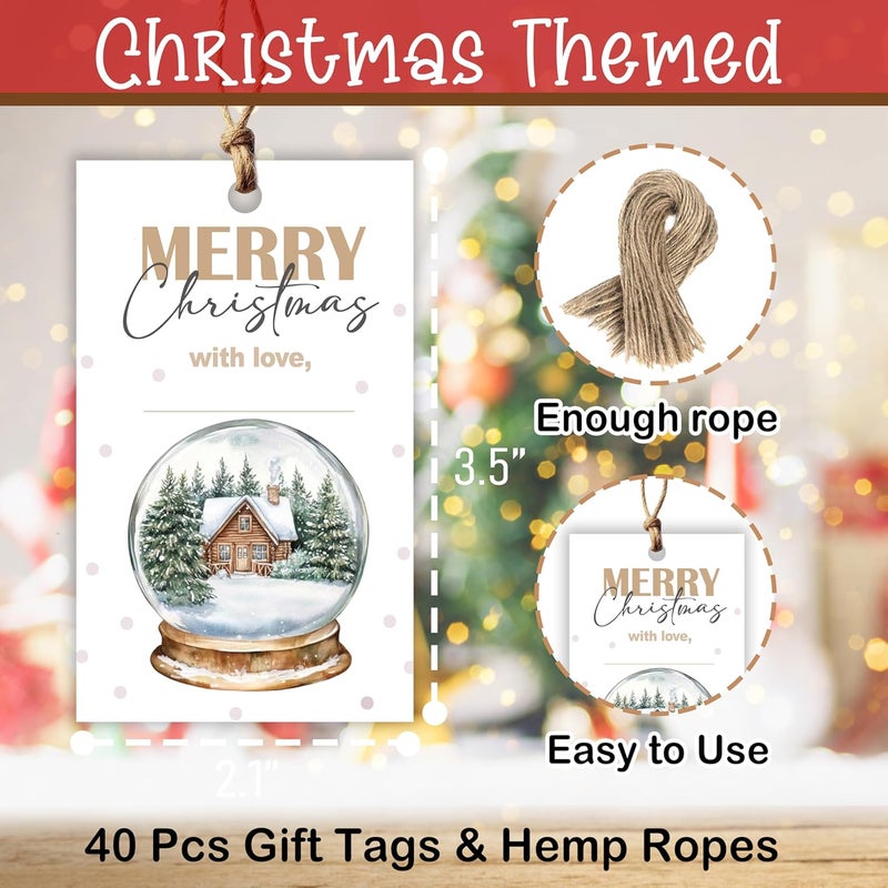 HandEasy 40 Pcs Christmas Gift Tags, 2.1"×3.5" Merry Christmas Tree Paper Tags with String, Hanging Presents Label Wrapping for Party Favor Decorations, 4 Styles - A03 - Image 2
